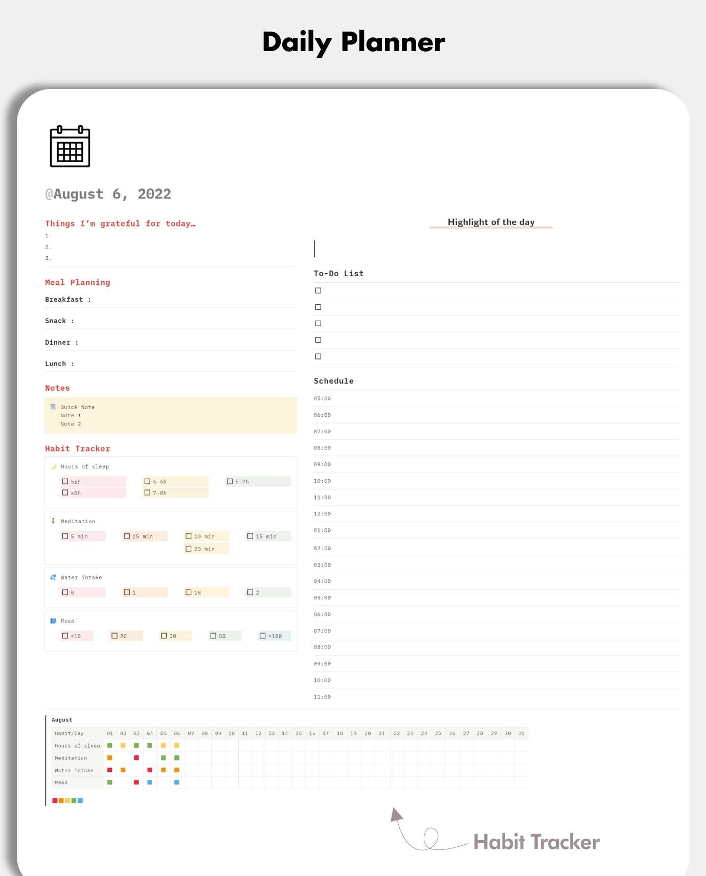 notion daily calendar template