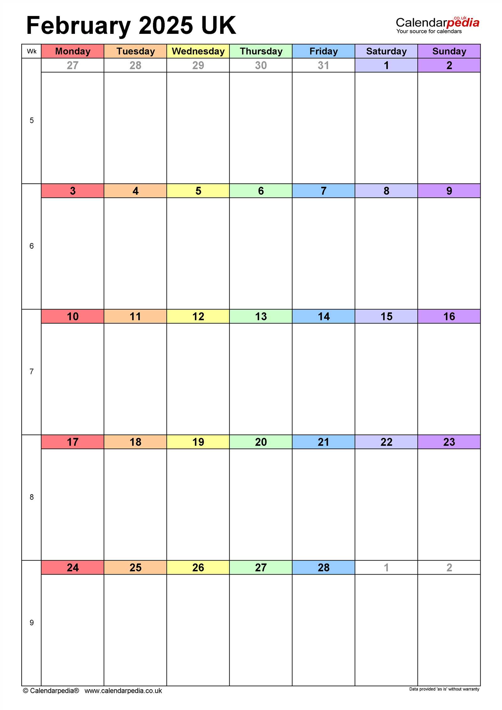 calendar template feb 2025