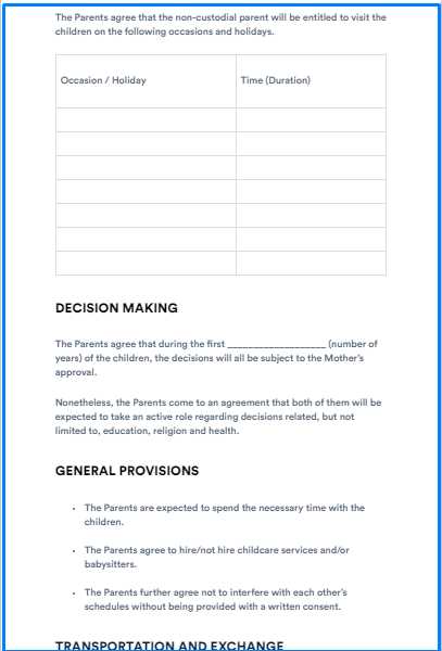 shared custody calendar template