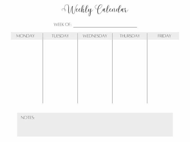 monday thru friday calendar template