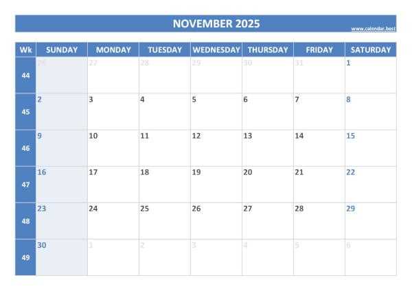 calendar november 2025 template