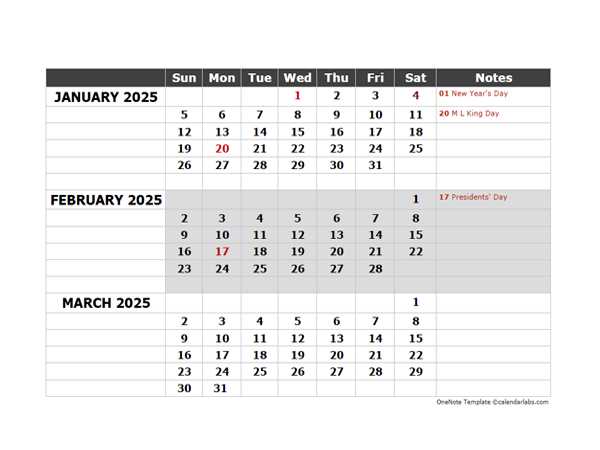 free onenote calendar template 2025