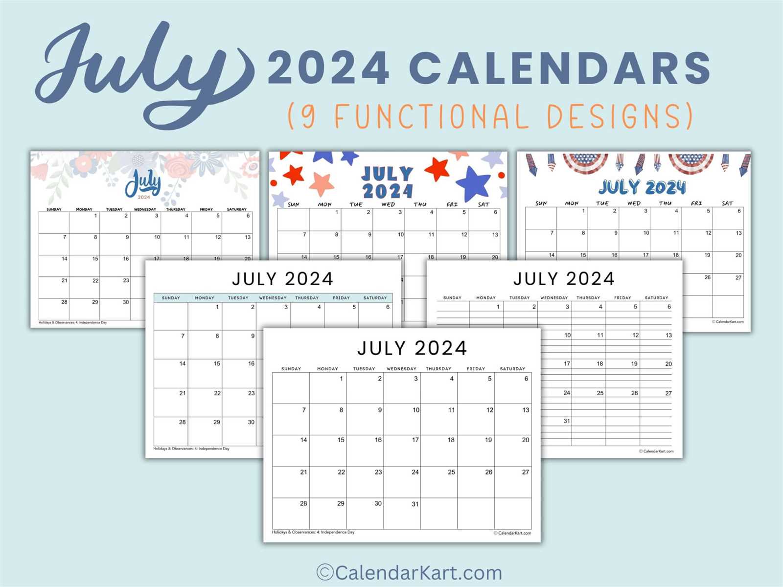 printable july calendar template