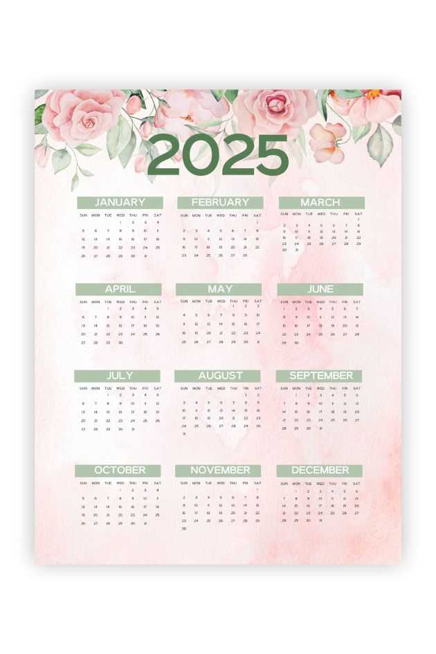 year at a glance calendar 2025 template