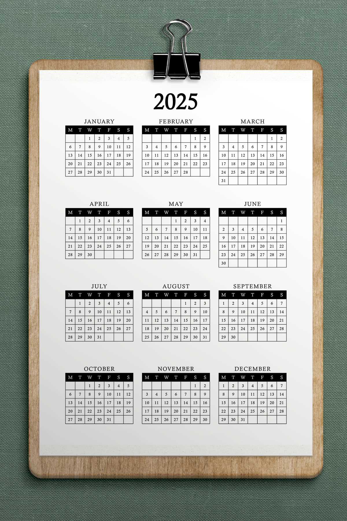 year at a glance calendar 2026 template