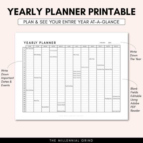 year calendar planner template