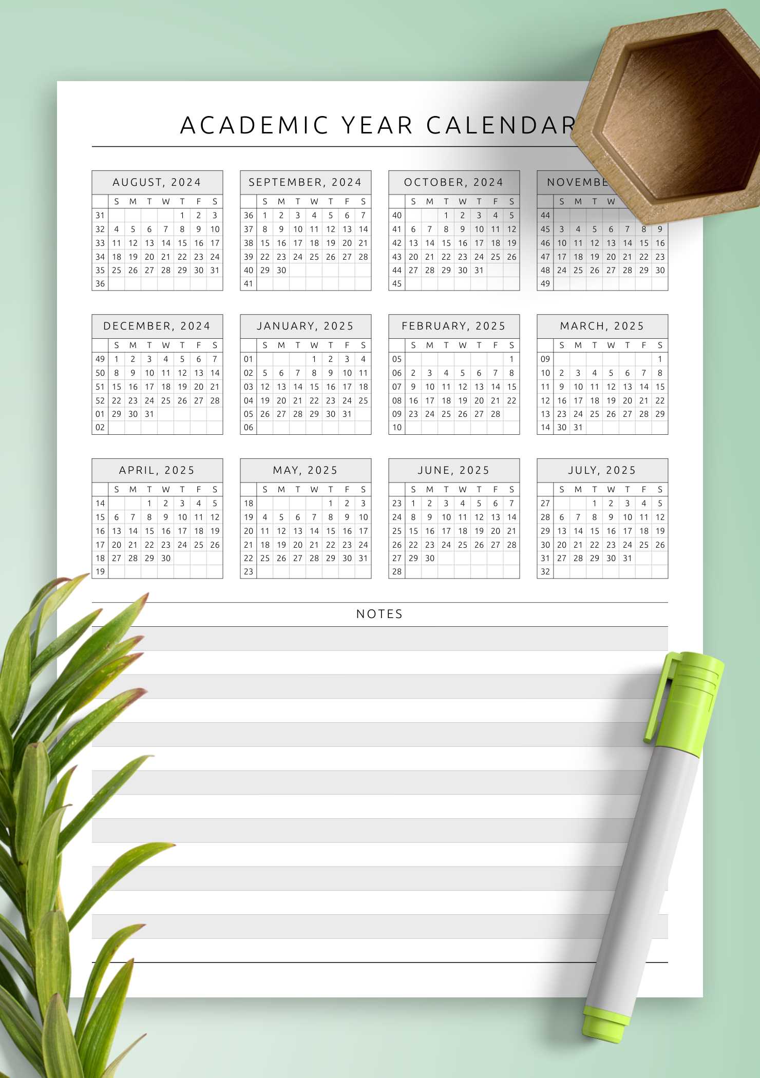 yearly academic calendar template