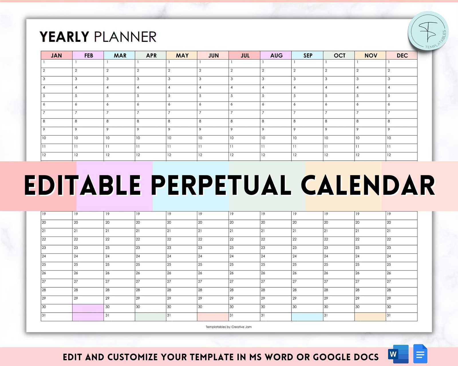 yearly calendar template editable