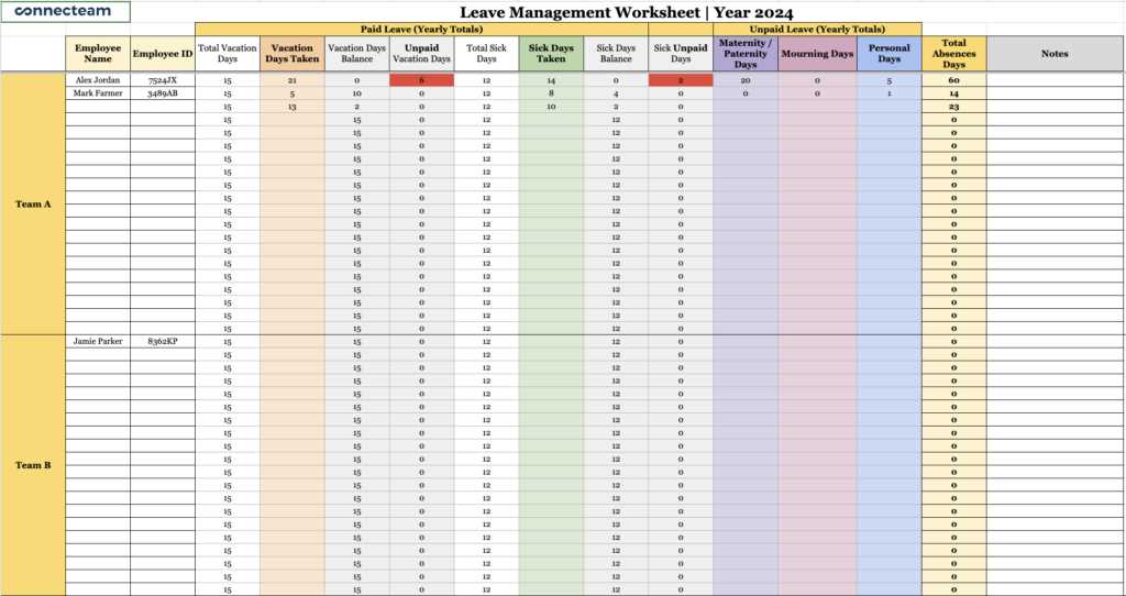 yearly employee vacation calendar template