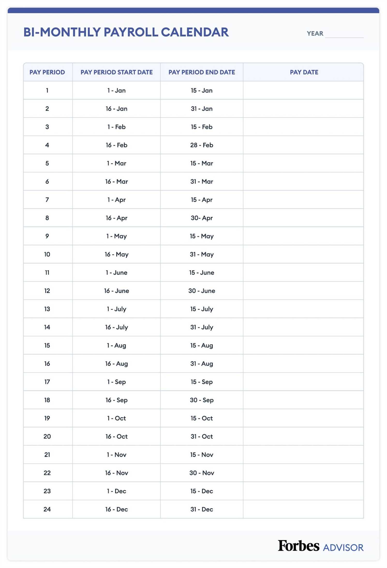 yearly payroll calendar template