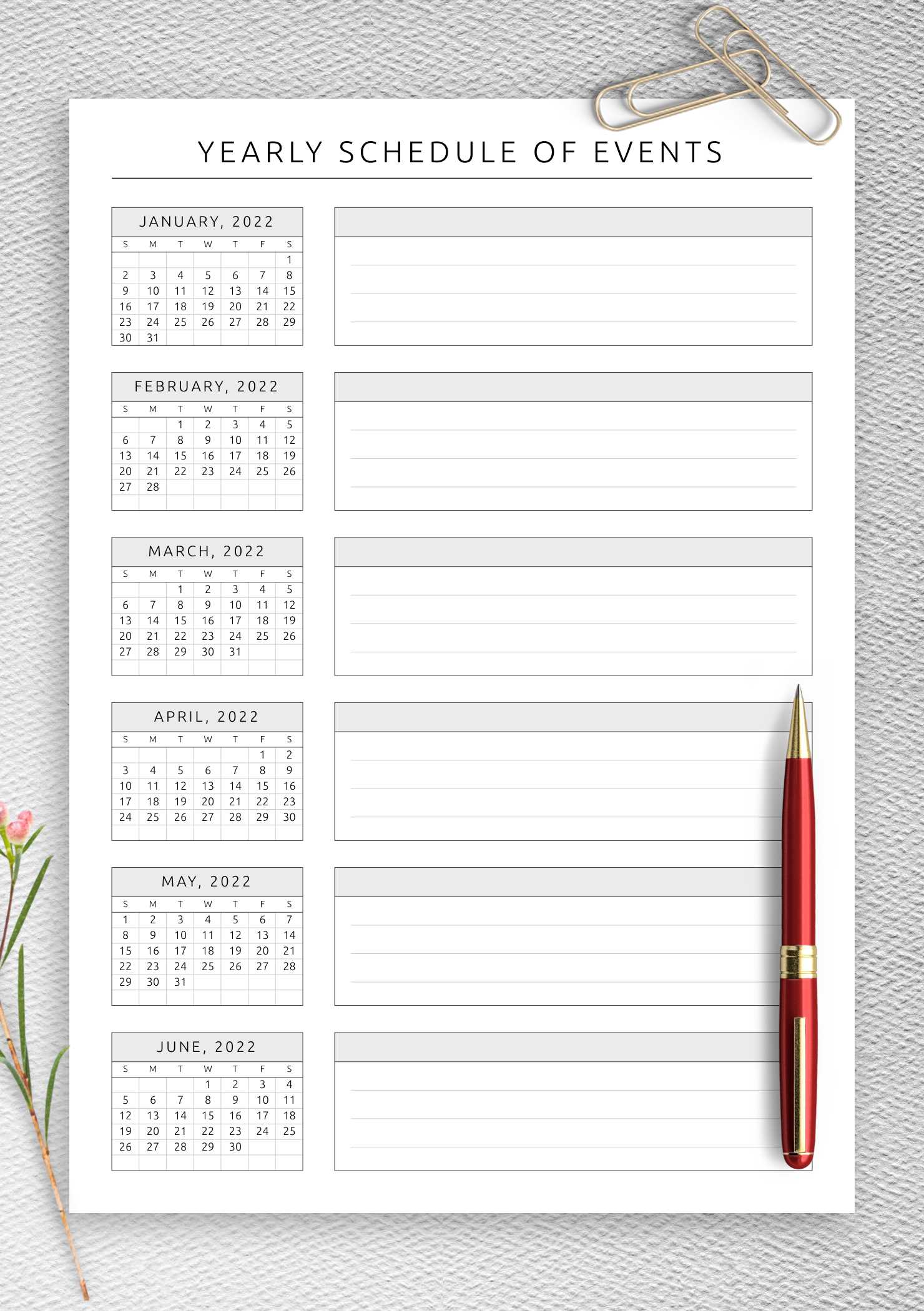 yearly schedule calendar template