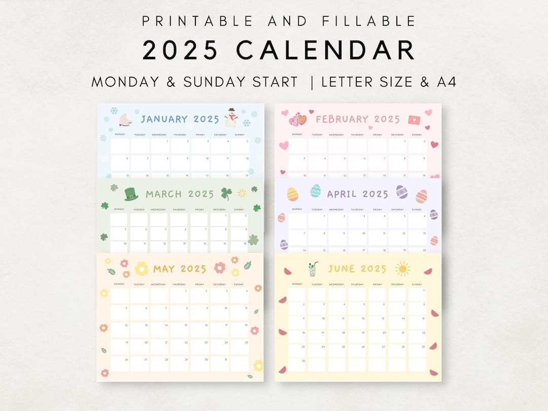 cute calendar template 2025