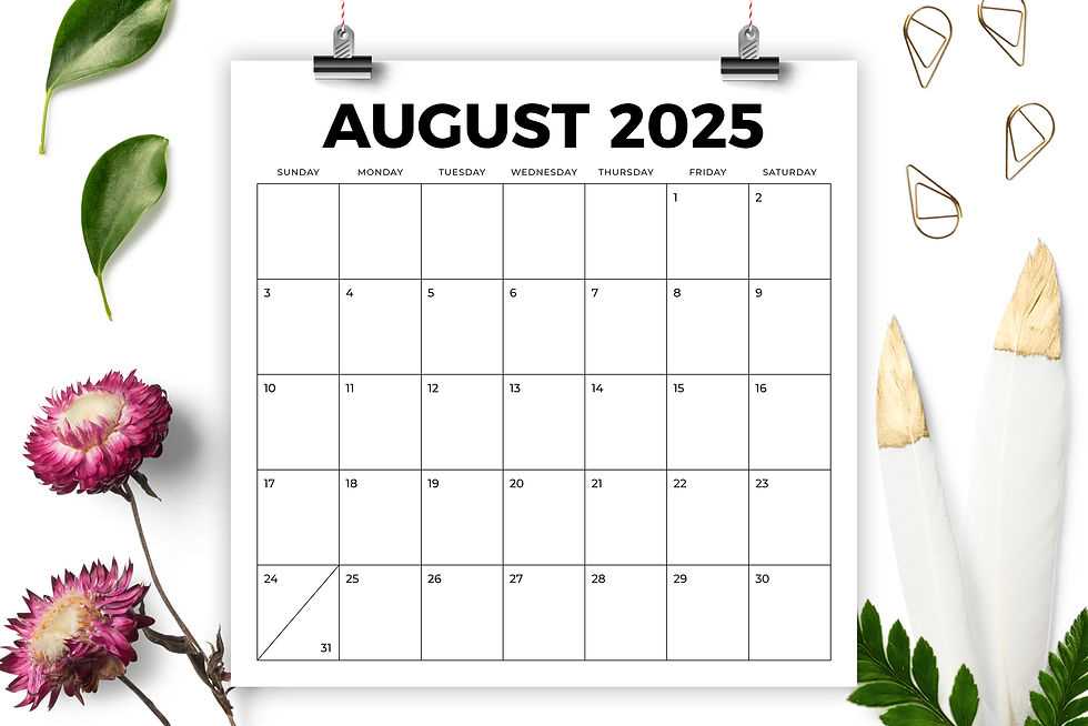 blank calendar template august 2025