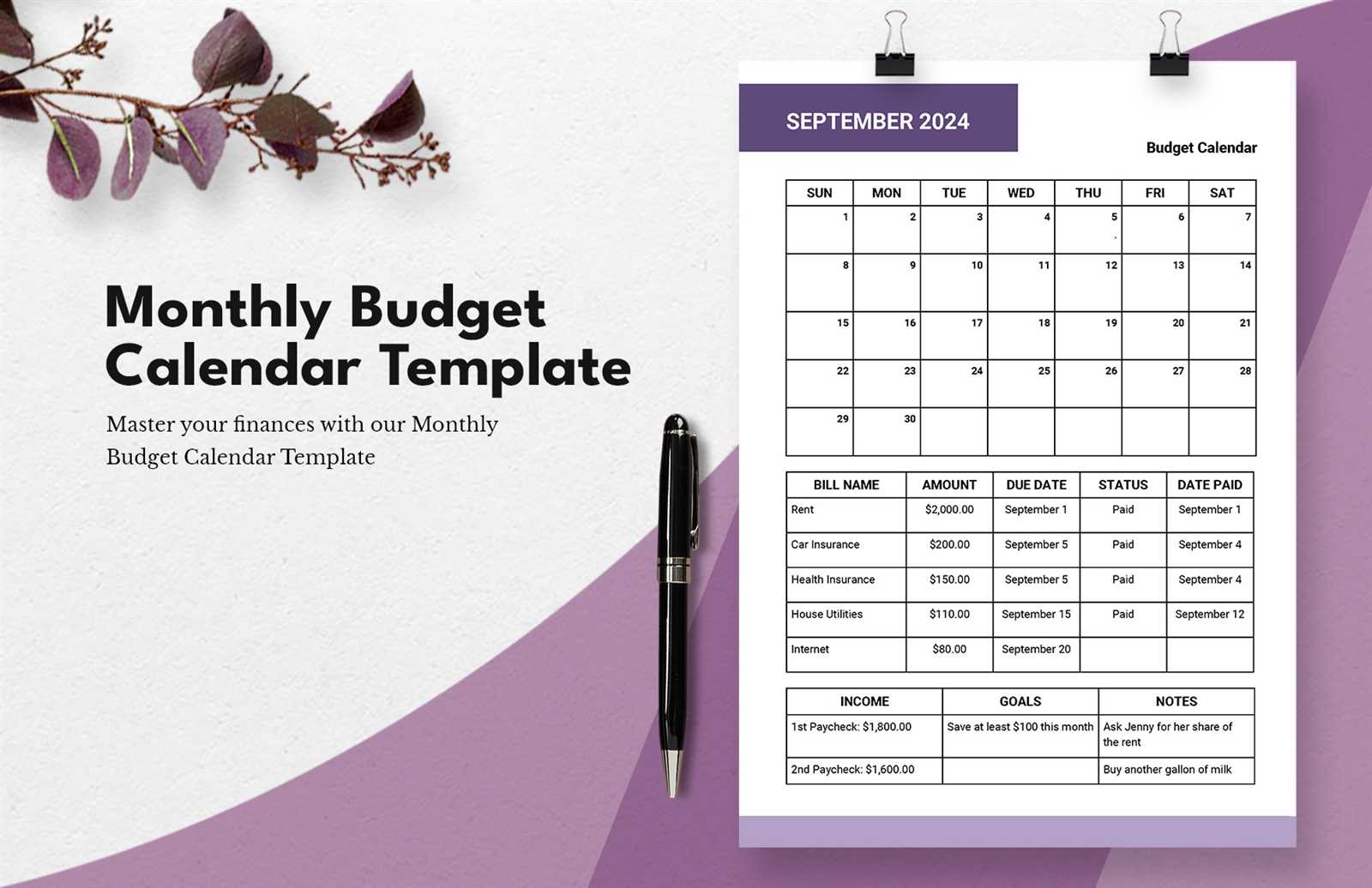 monthly expense calendar spreadsheet template