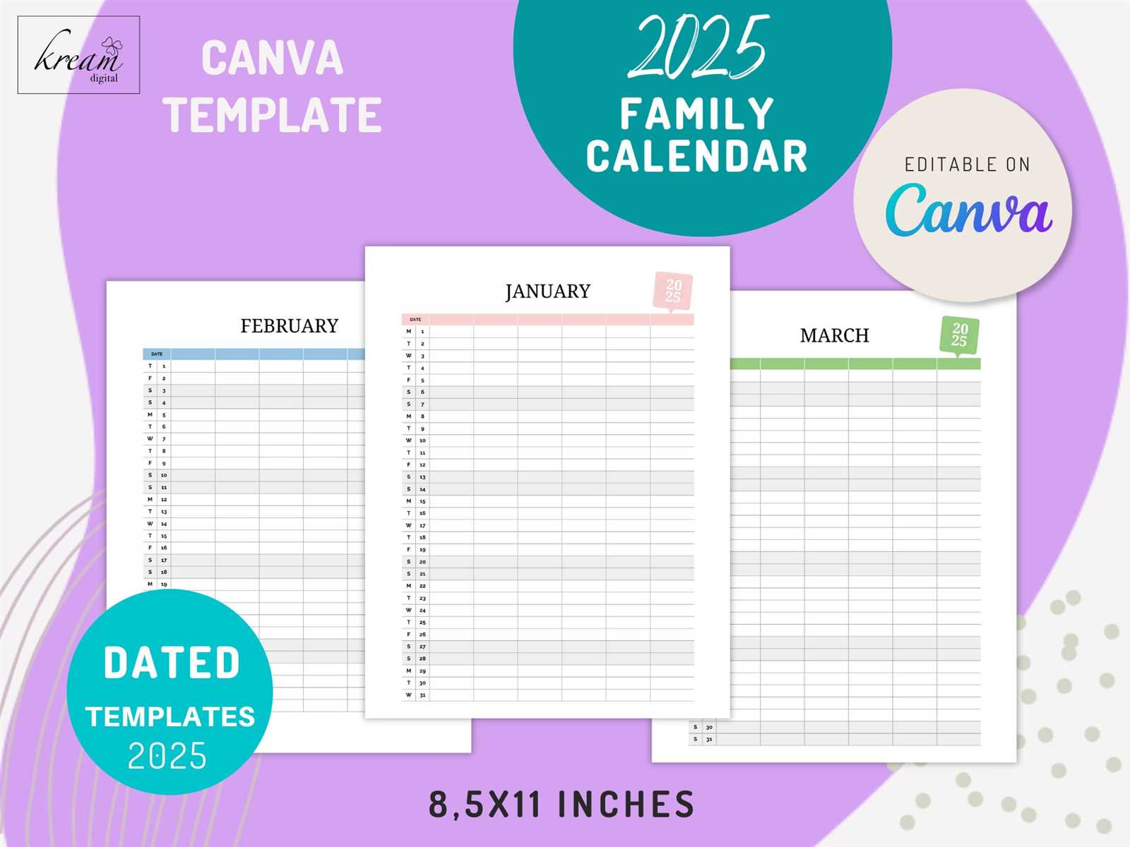 free family calendar template