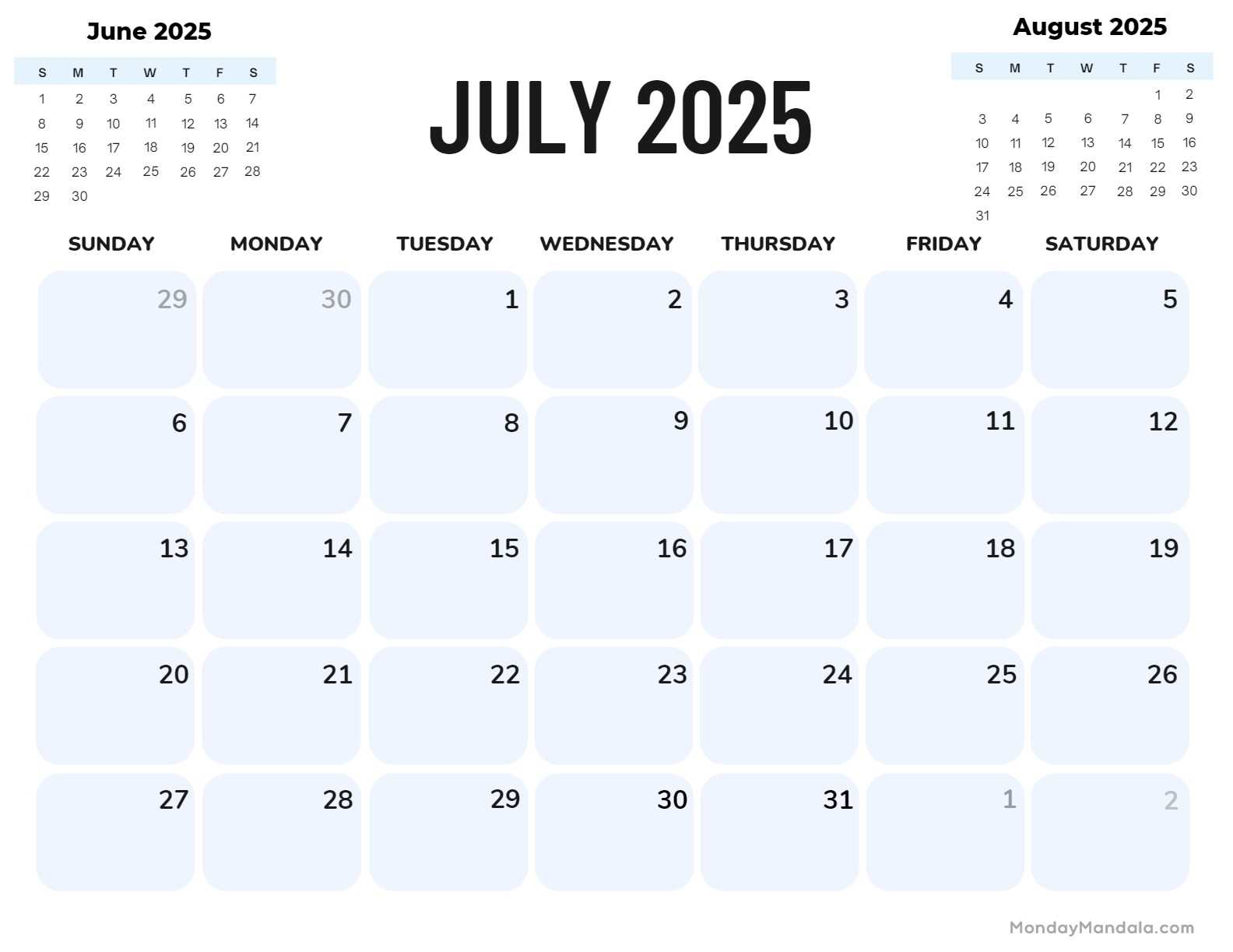 calendar template july 2025