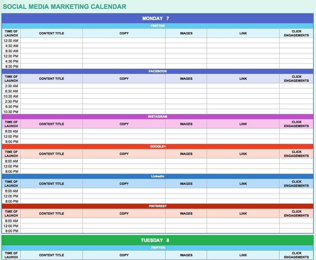 social media editorial calendar template
