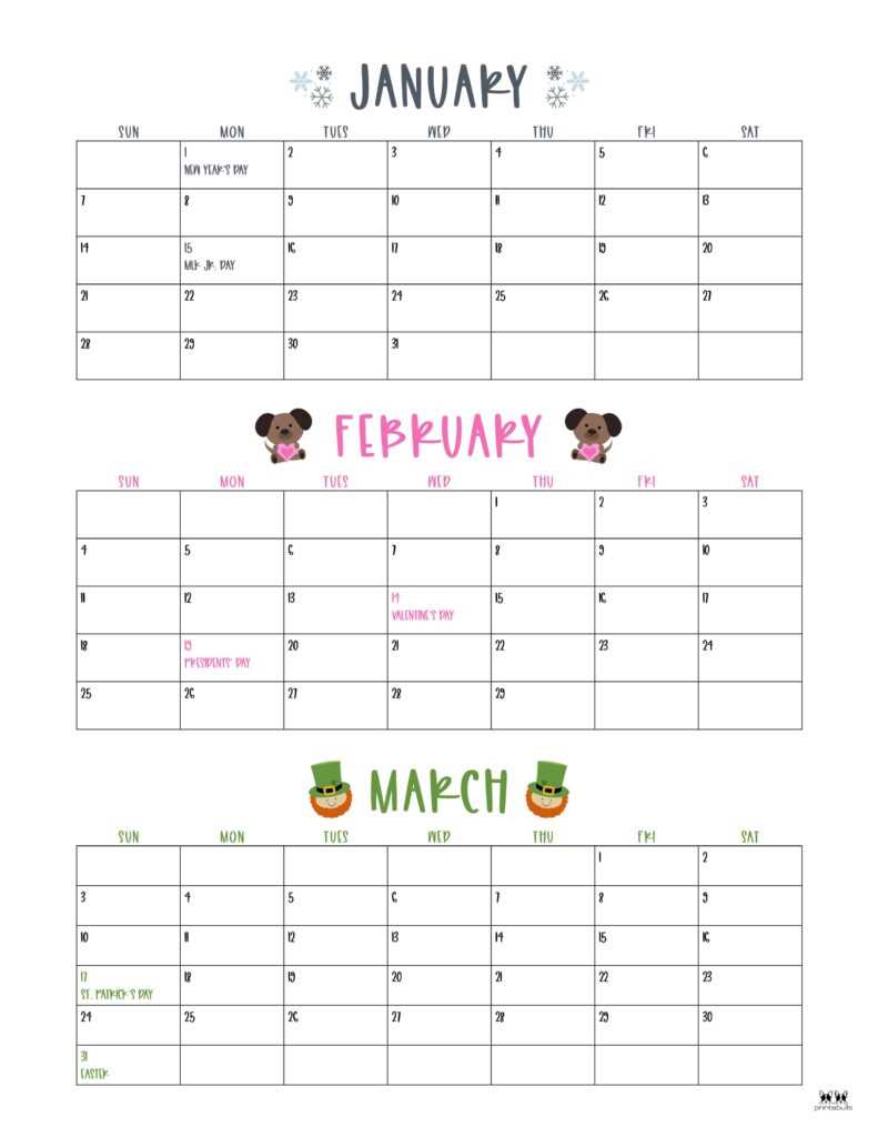 three month calendar template