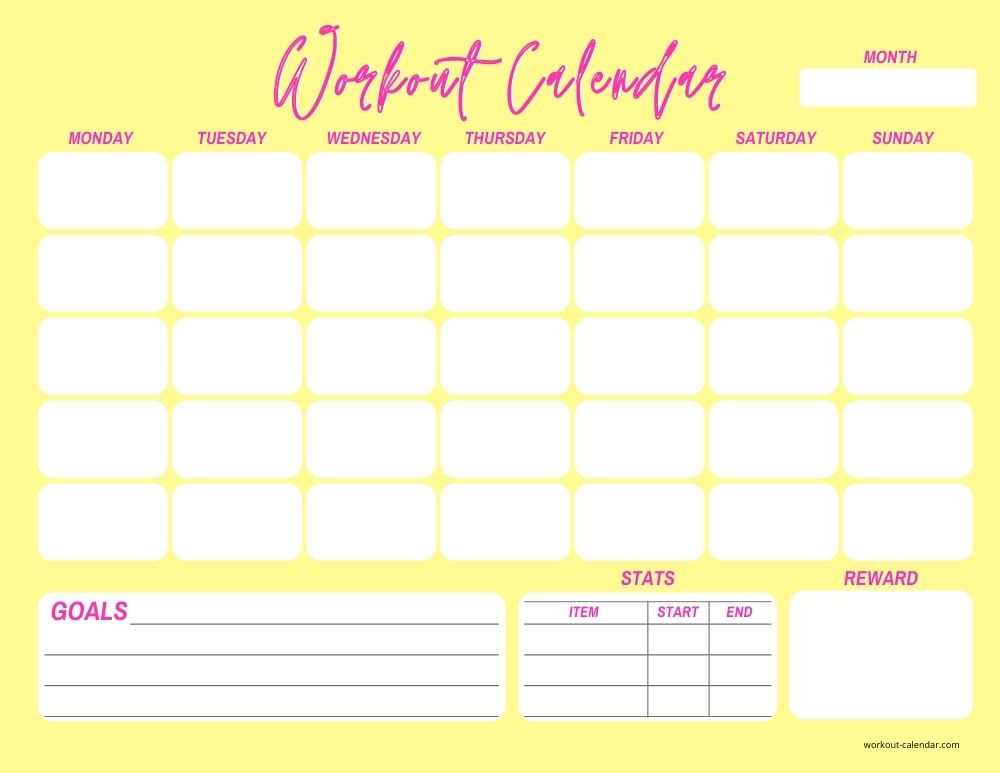 cute workout calendar template