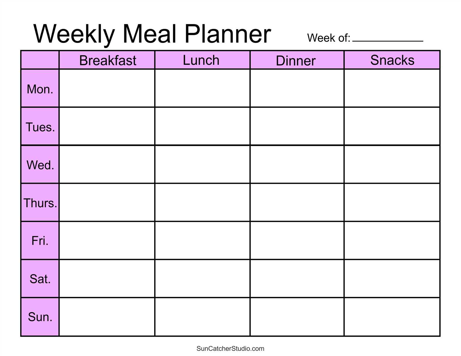 food calendar template