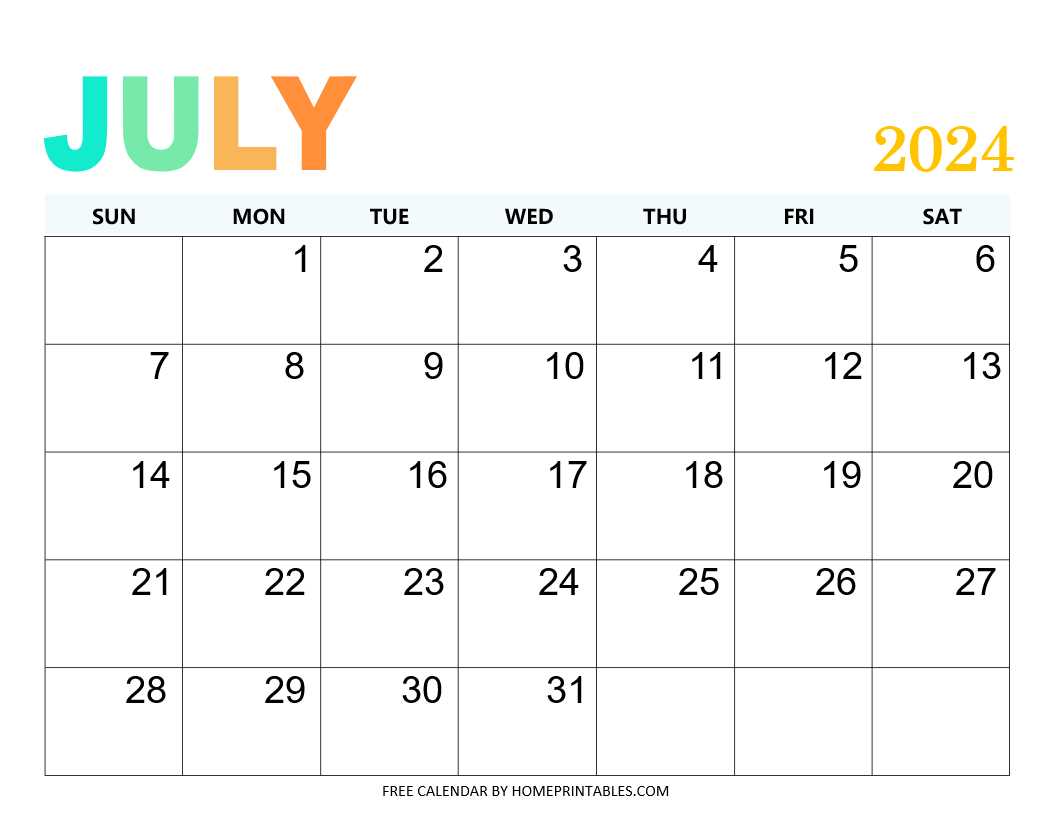 july blank calendar template