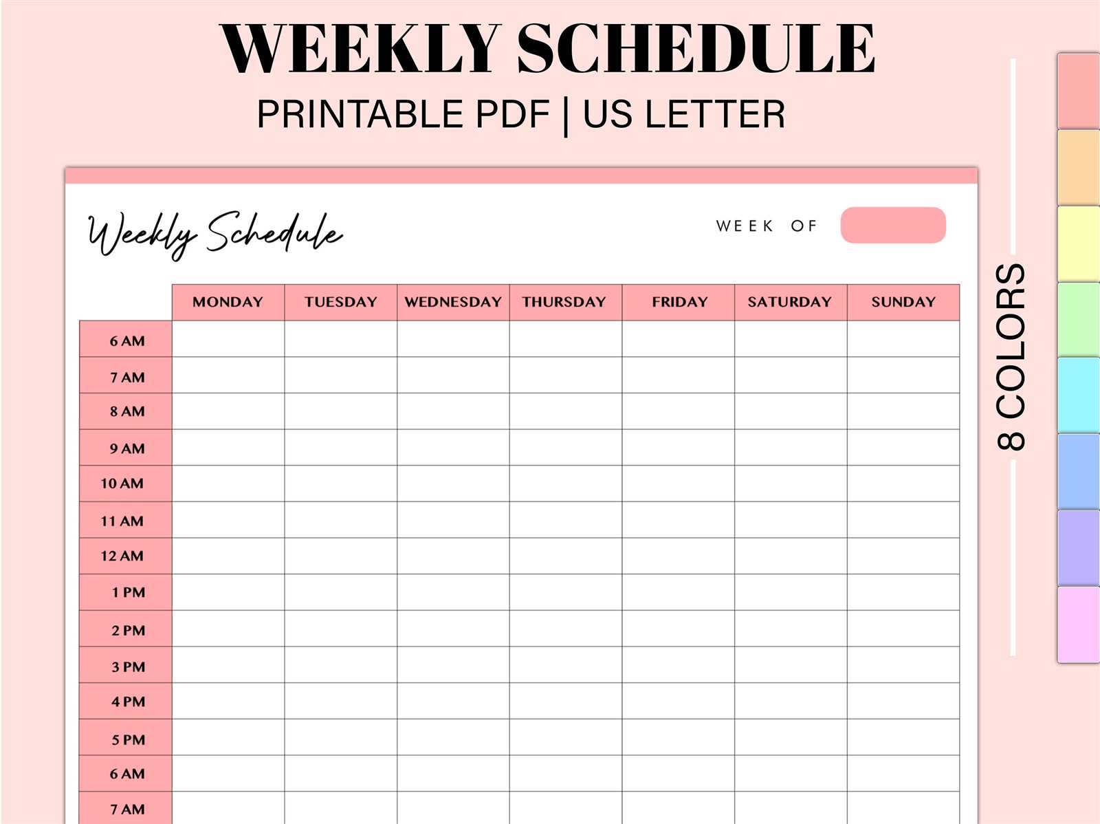 weekly calendar by hour template