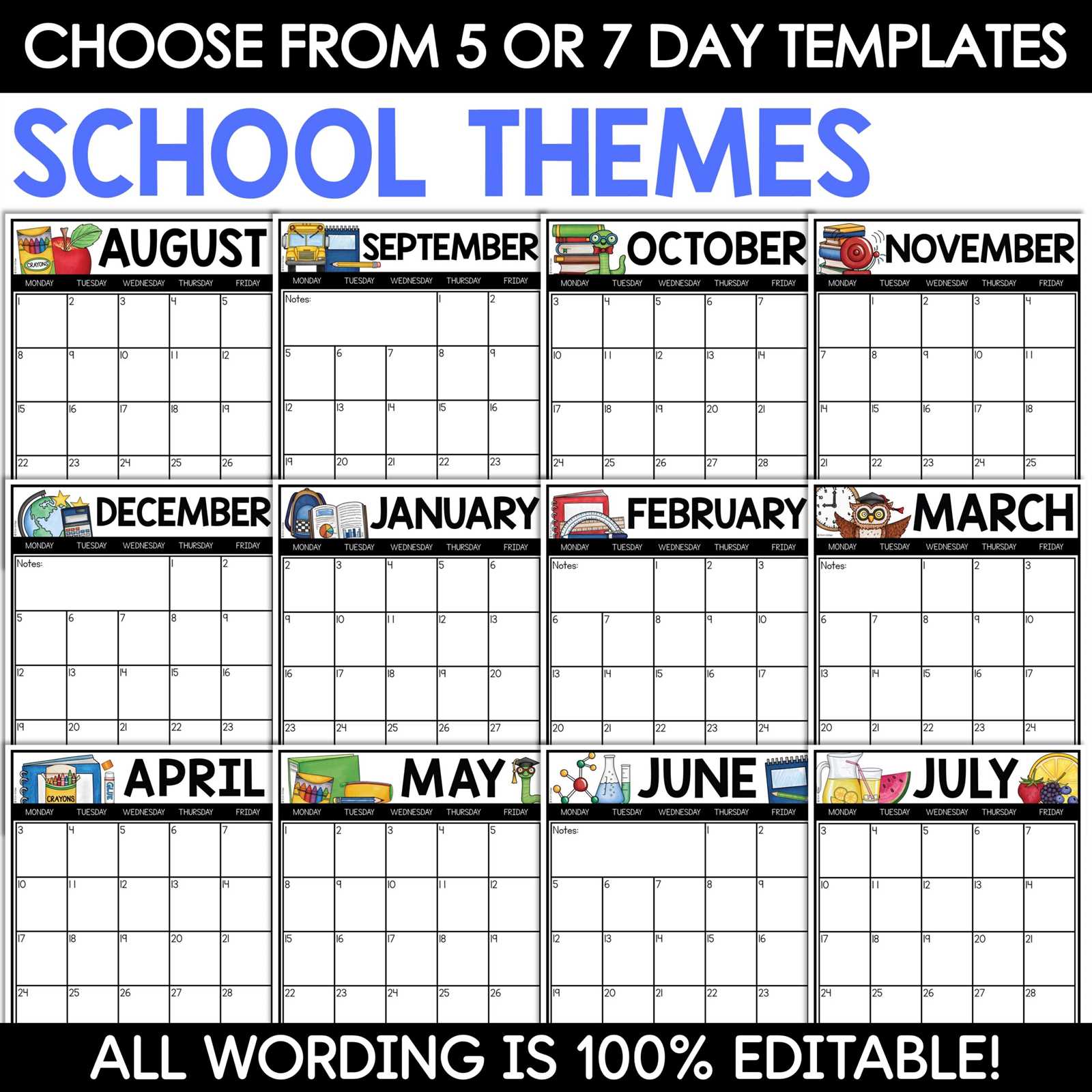 editable year calendar template