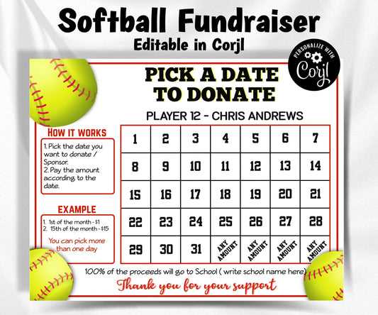 calendar fundraiser template baseball