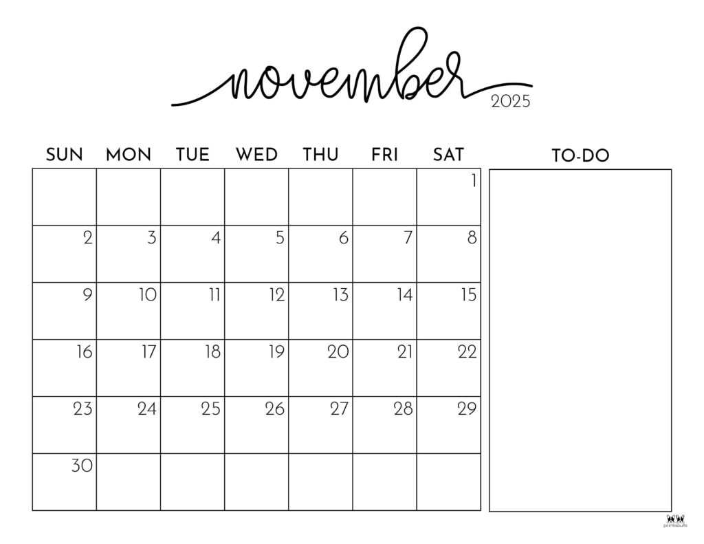 monthly calendar template november 2026