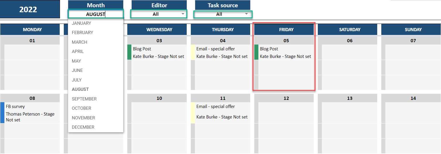 social media content calendar templates