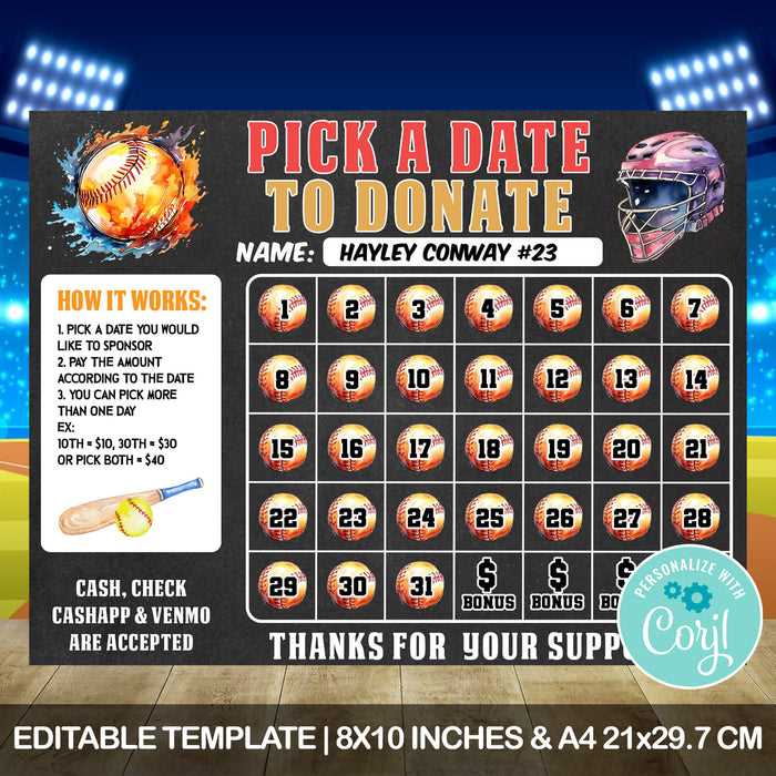 calendar fundraiser template softball