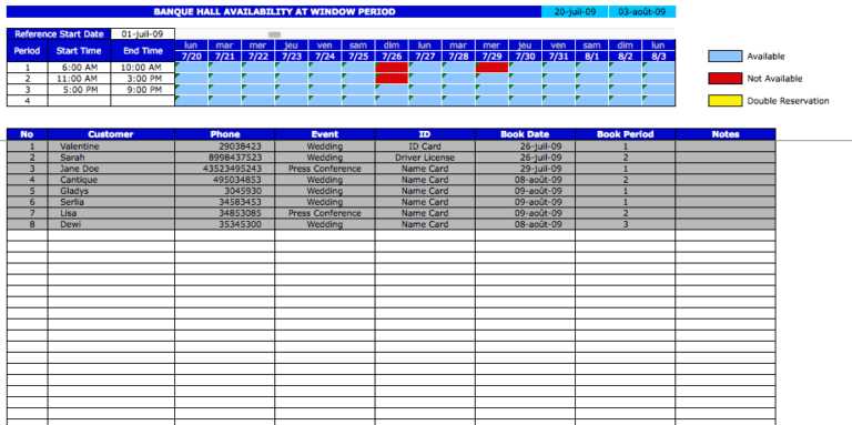 free reservation calendar template