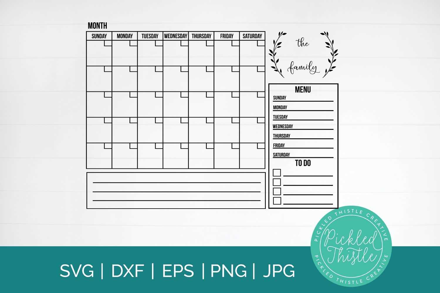 calendar template for cricut