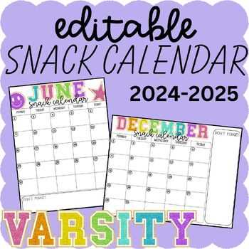 free snack calendar template