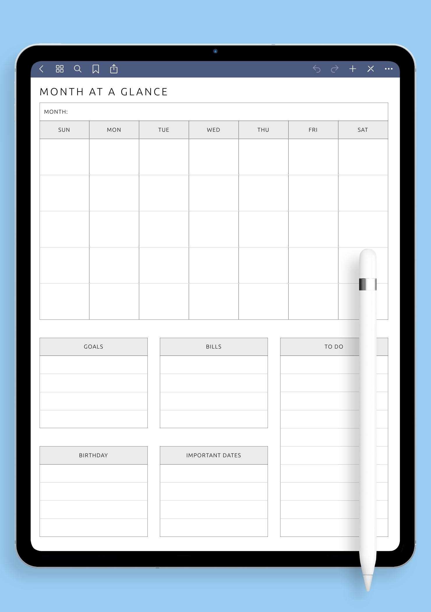 month at a glance calendar template