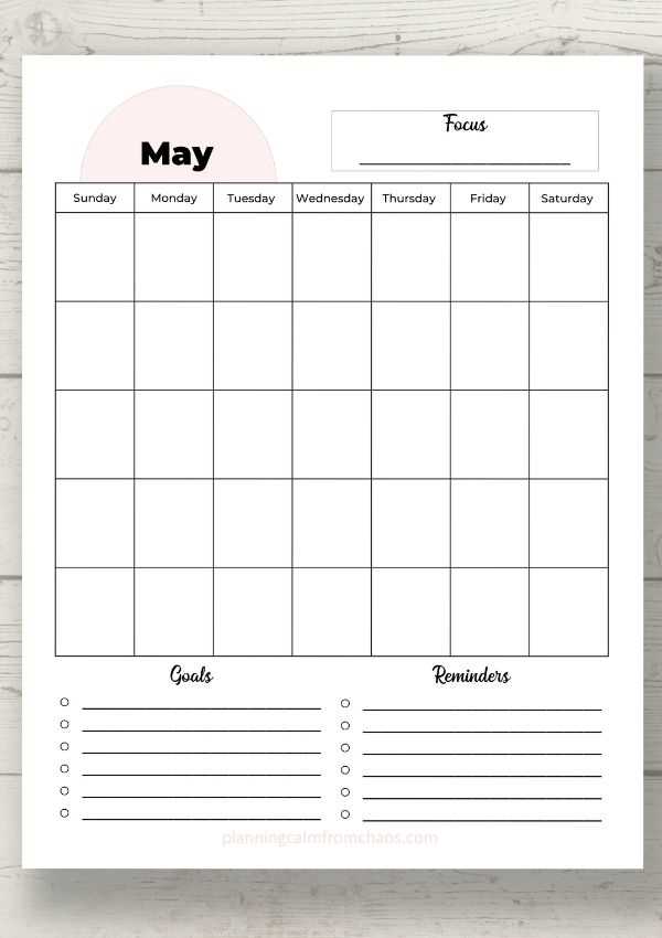 focus calendar template